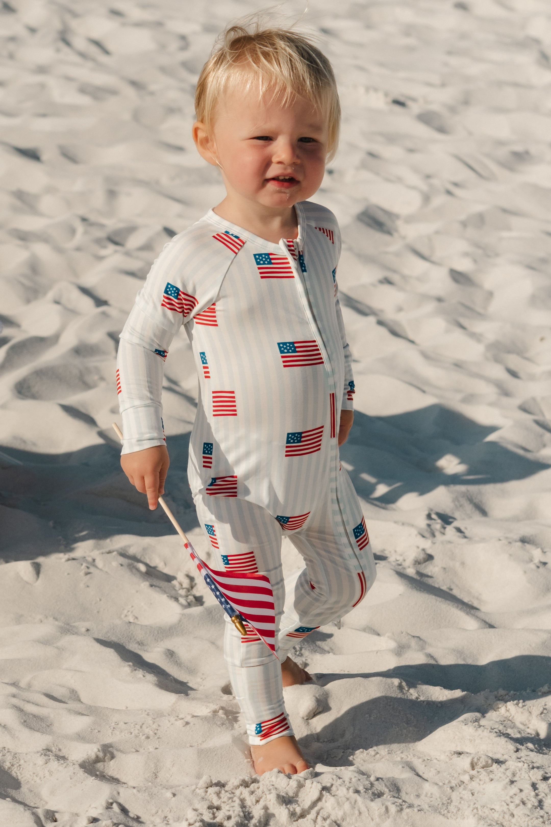 All American Bamboo Zipper Romper | 4th of July Baby Pajamas | In
