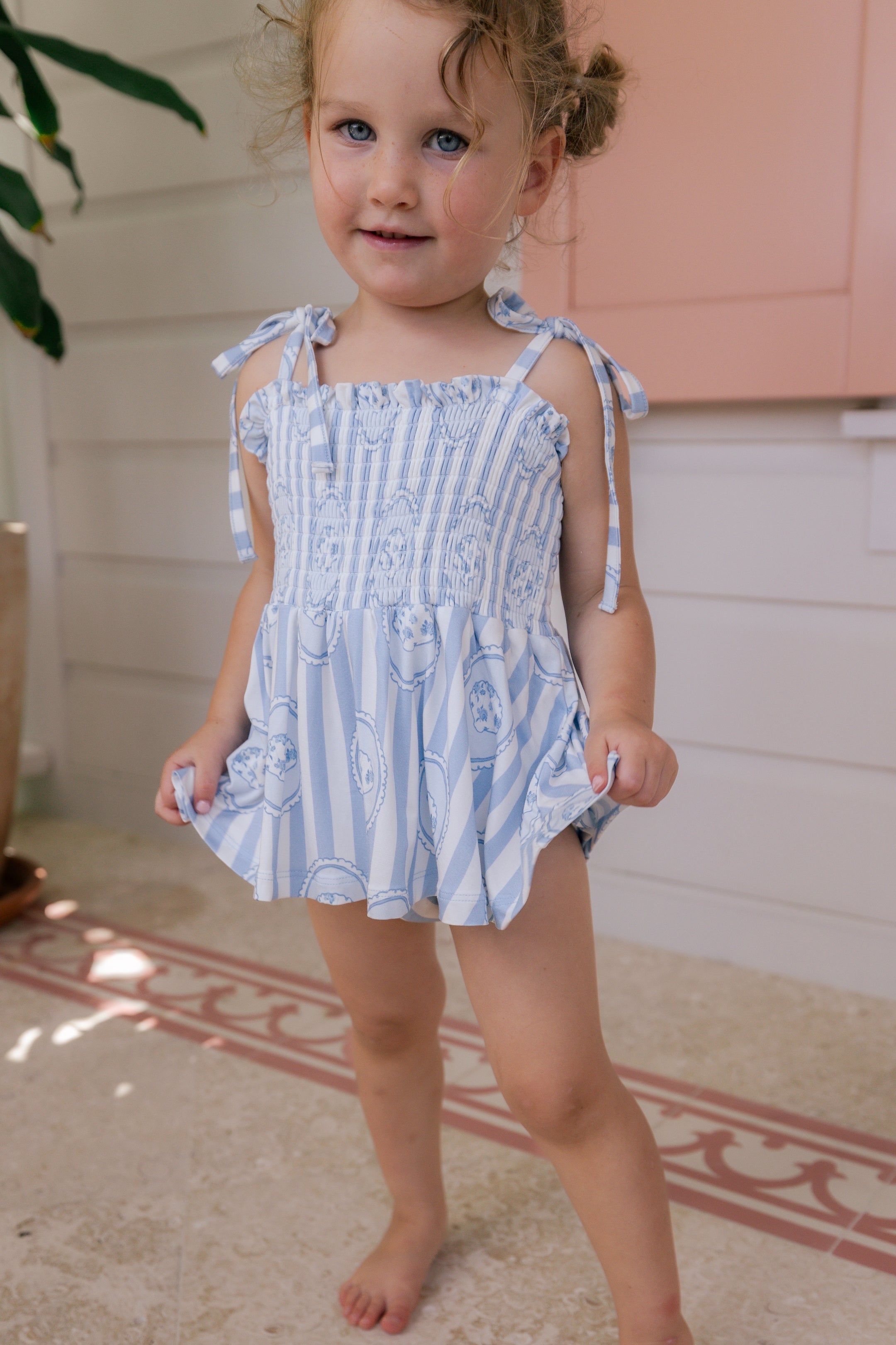 Floral Seashell Smocked Twirl Romper | Bamboo Baby Daywear | In My