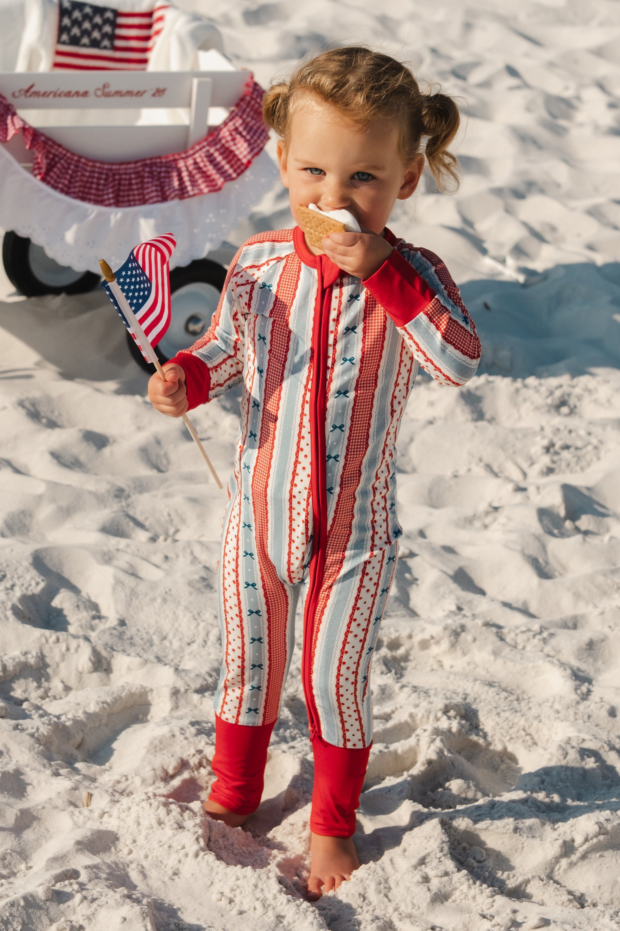 Heritage Striped Bamboo Zipper Romper | 4th of July Matching