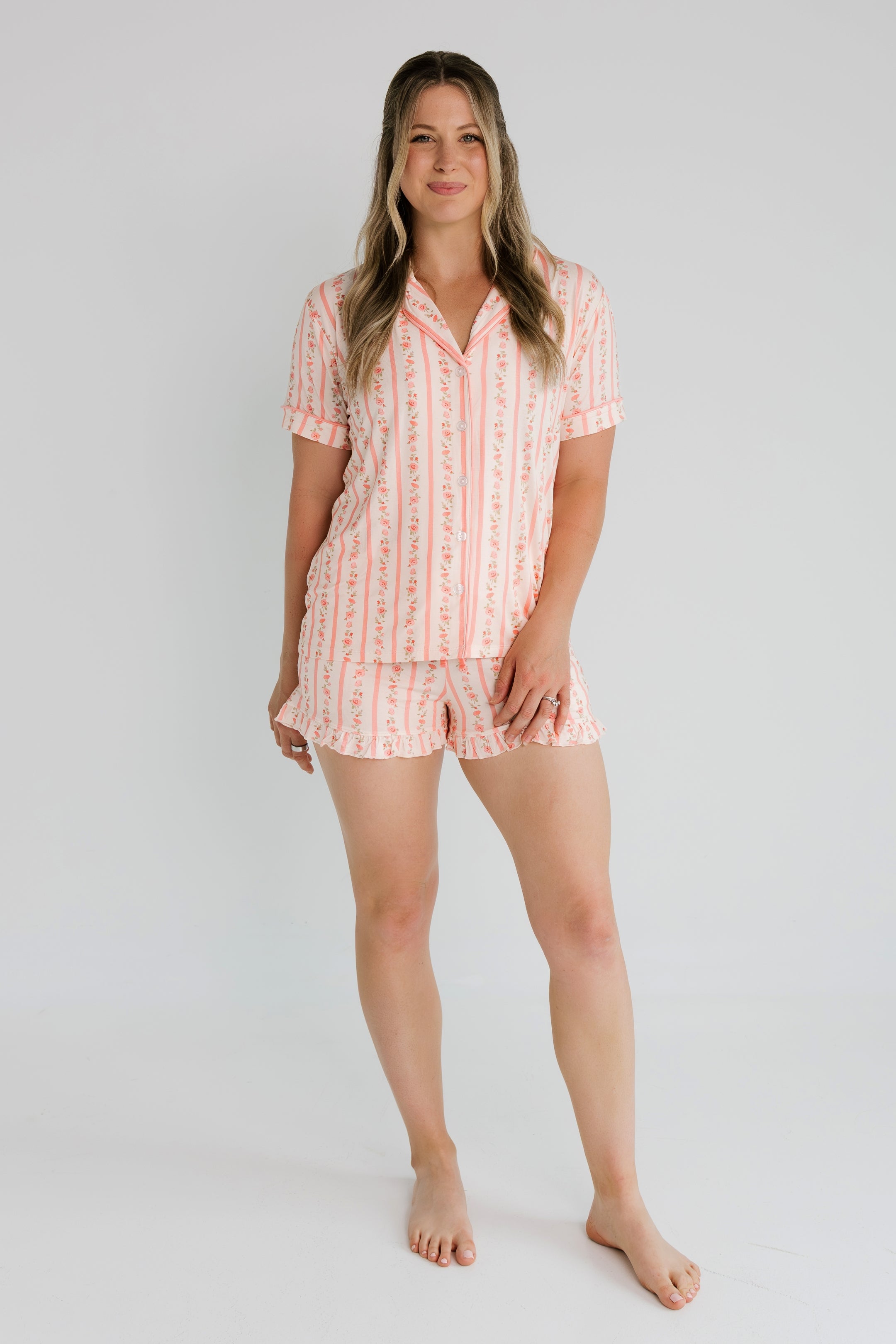 Mila Floral Striped Women's Short Set | Bamboo Pajamas for Women