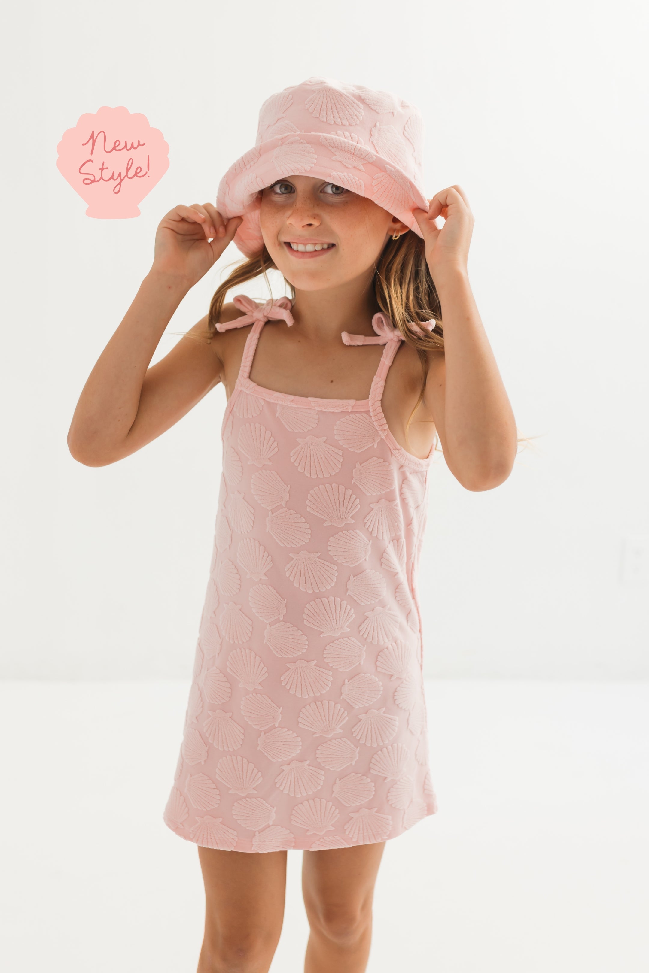 Pink Seashell Terry Tank Dress | Girls Beach Vacation Dress | In My Jammers