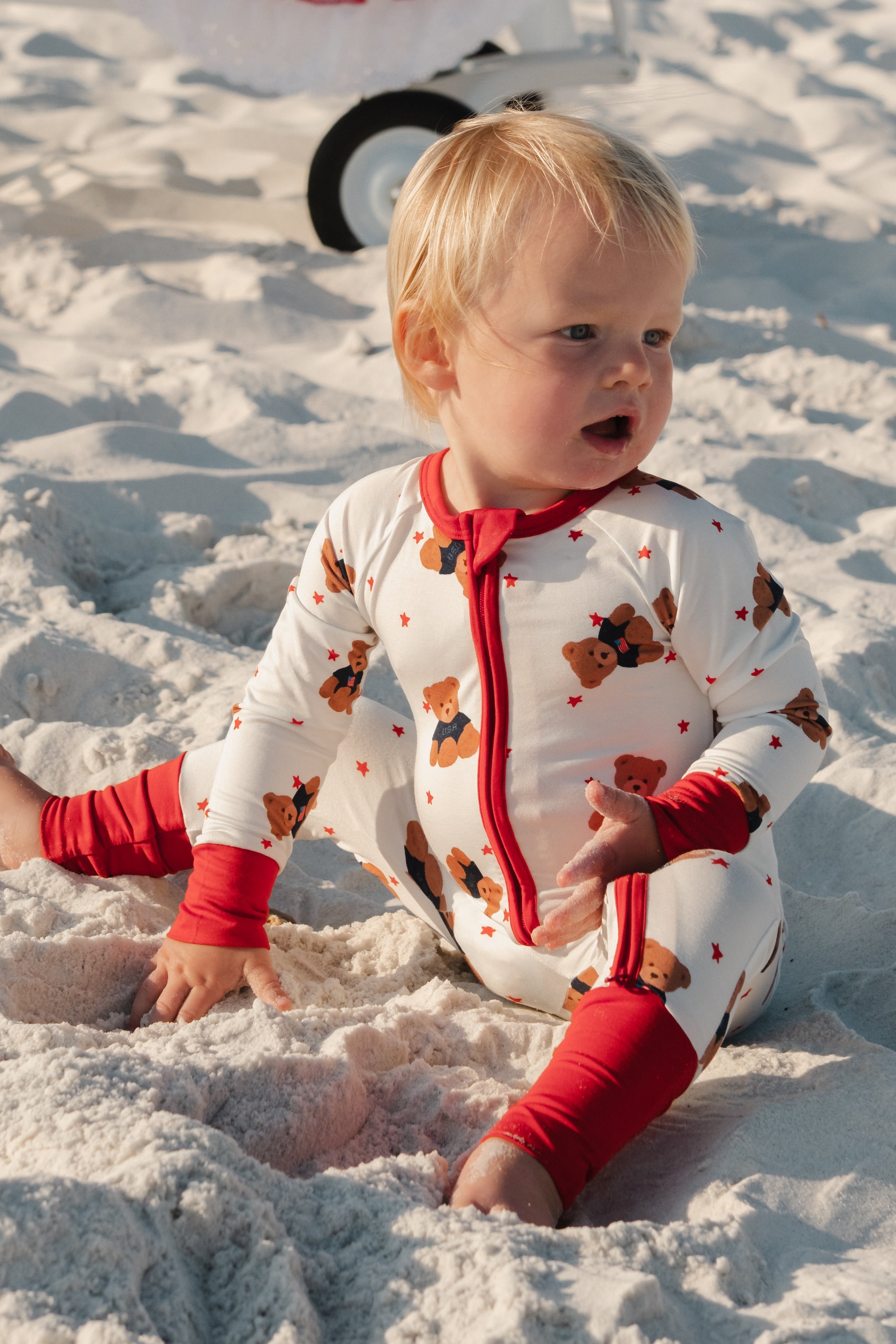Star Spangled Teddy Bamboo Zipper Romper | 4th of July Baby