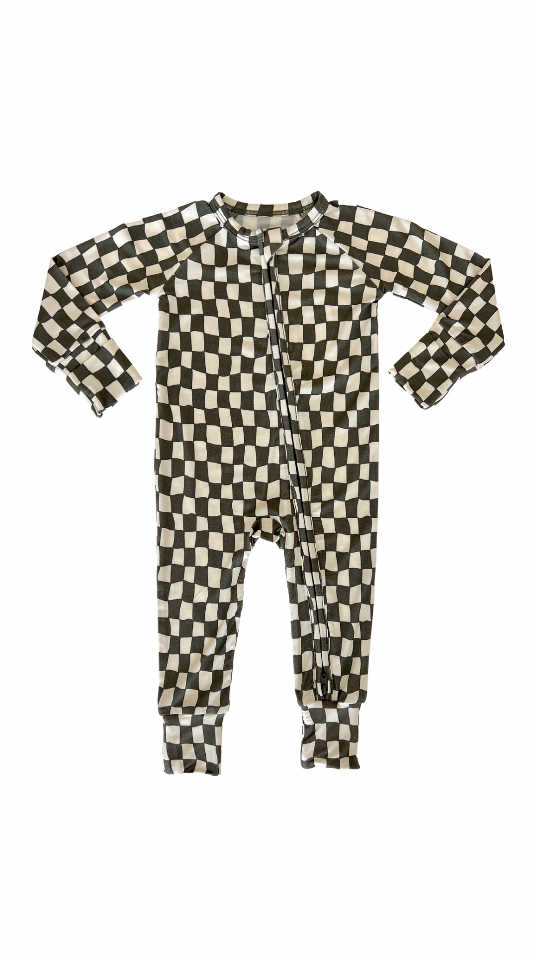 Green Wavy Checkered Zipper Romper