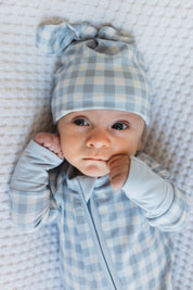 Blue Gingham Newborn Hat