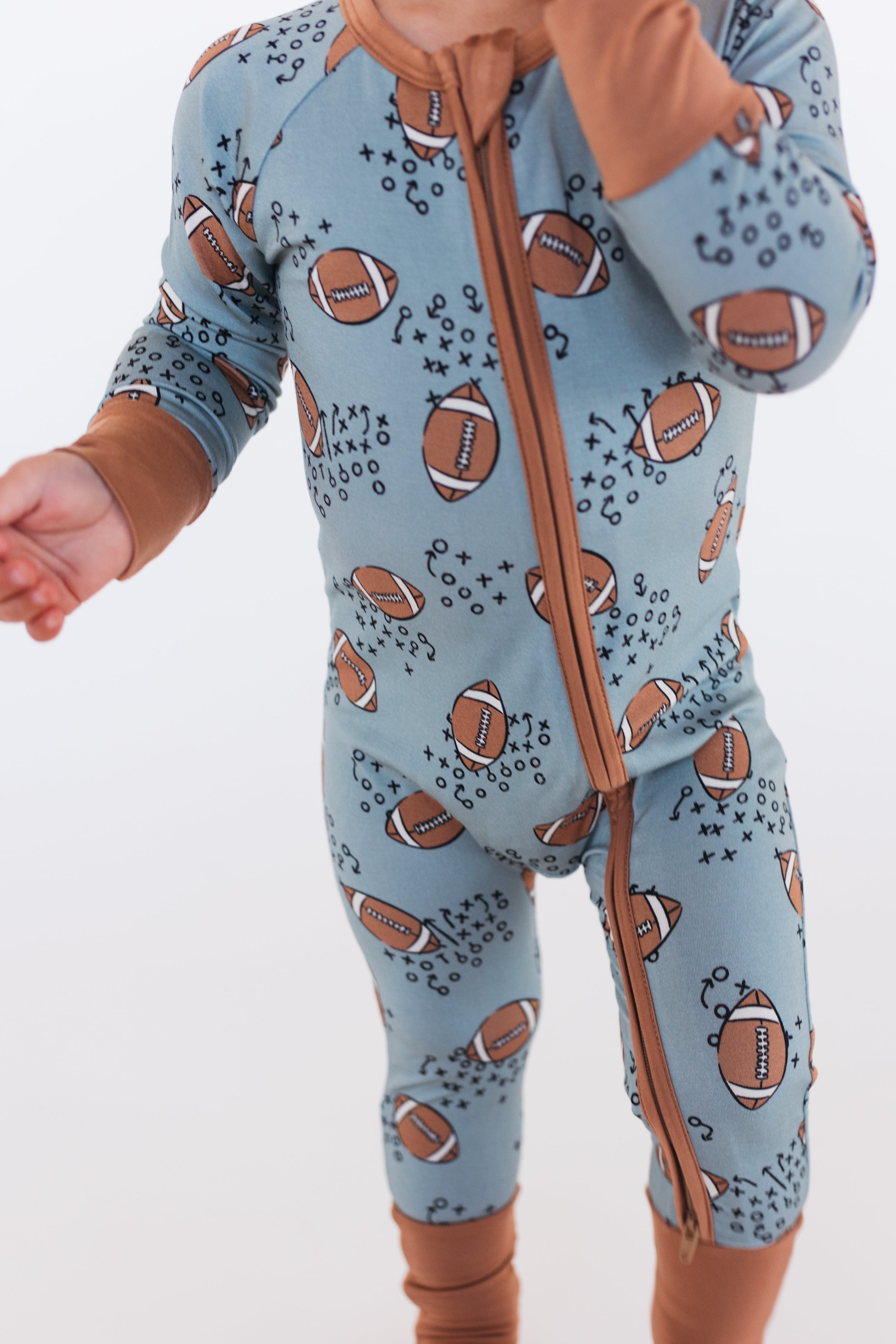 Green Football Zipper Romper