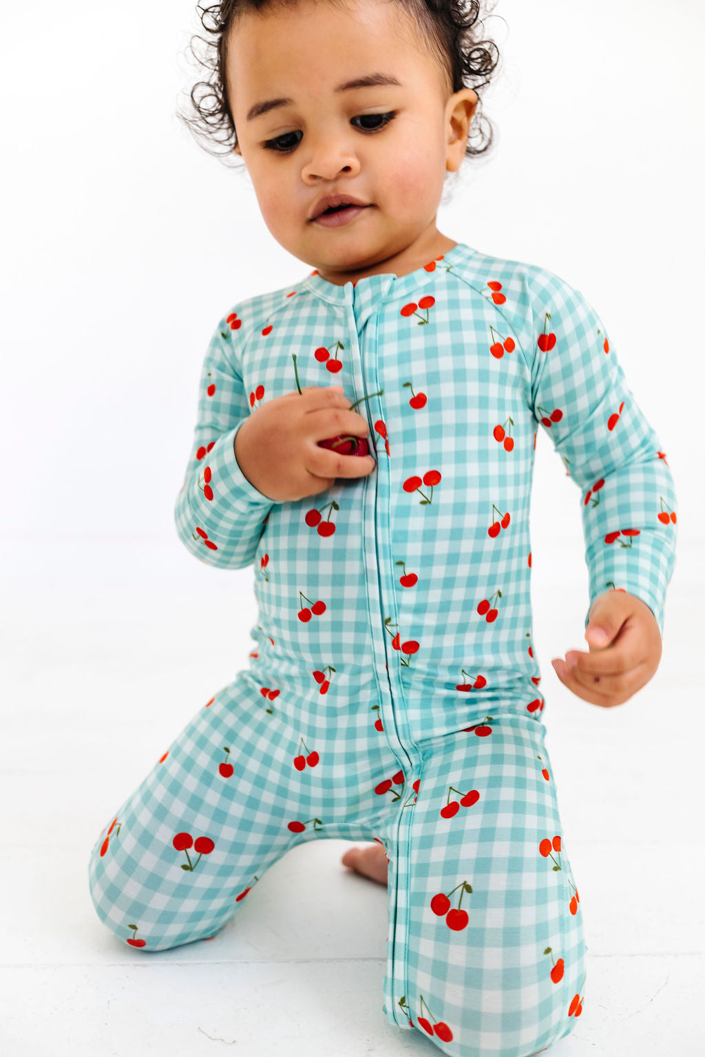 Cherry Gingham Zipper Romper
