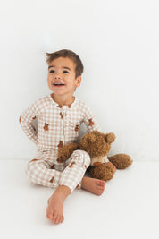 Teddy Gingham Zipper Romper