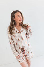 Teddy Gingham Women's Long Sleeve Short Set