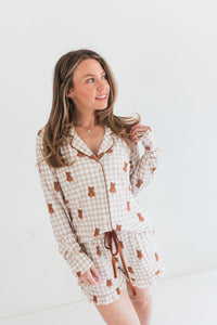 Teddy Gingham Women's Long Sleeve Short Set