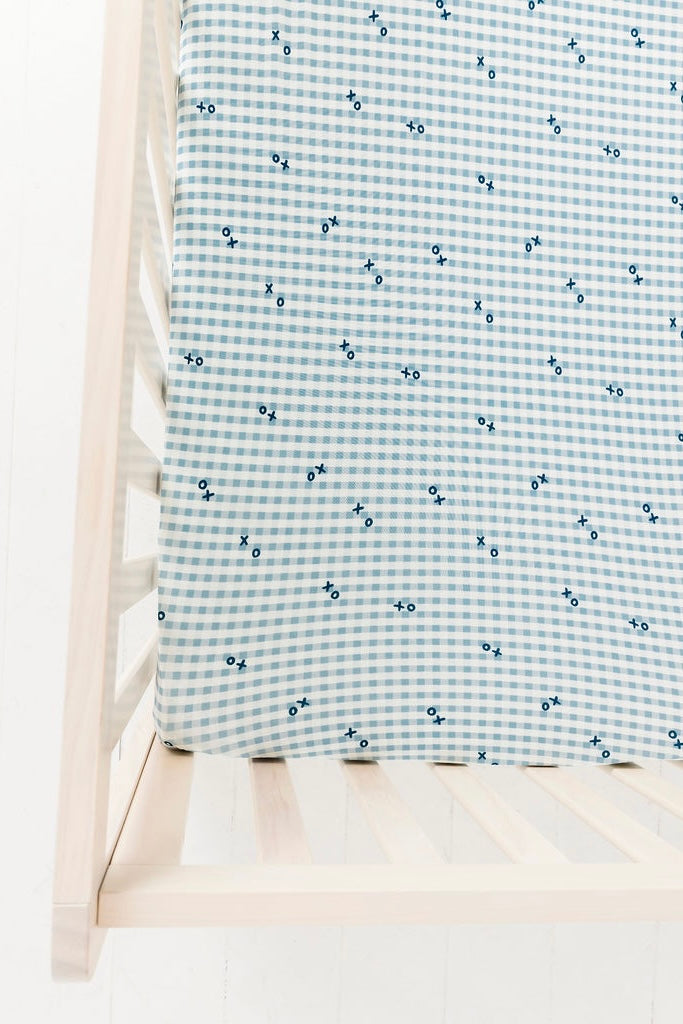 Blue XO Gingham Crib Sheet