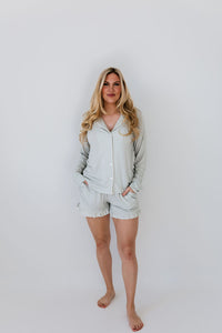 Green Striped Women's Long Sleeve Short Set