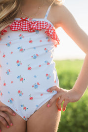 Blue Floral and Gingham One Piece