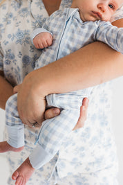 Blue Gingham Zipper Romper