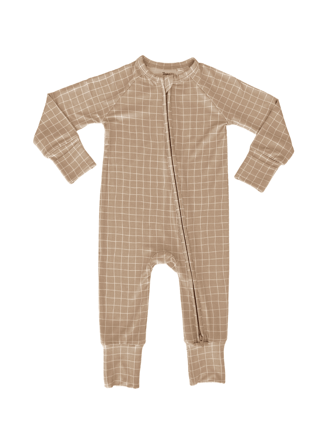 Tan Grid Zipper Romper.