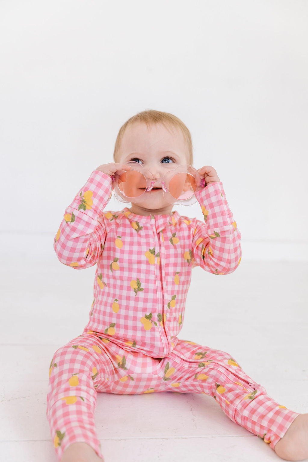 Lemon Gingham Zipper Romper