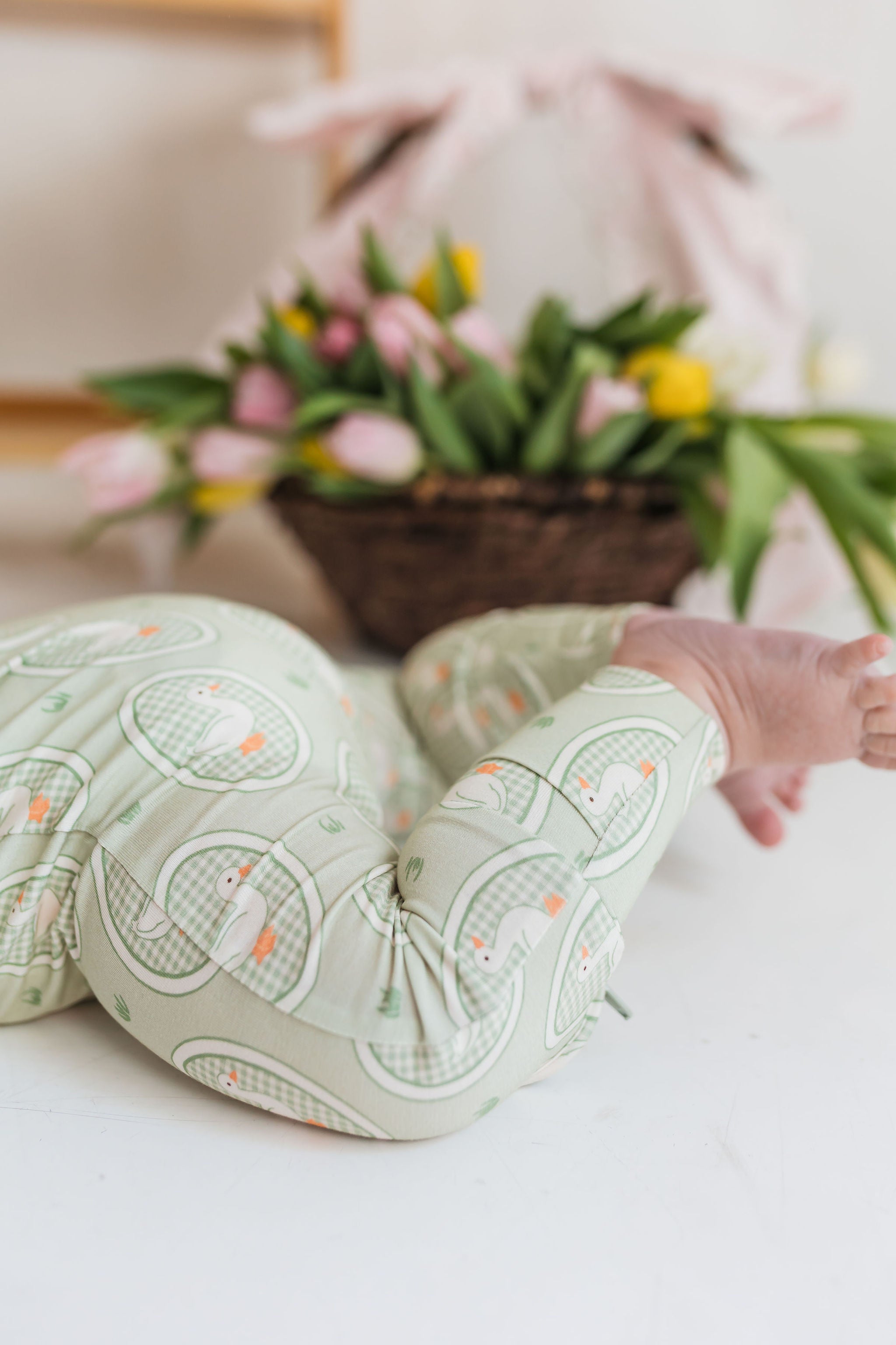 Green Little Goose Zipper Romper