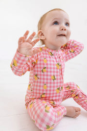 Lemon Gingham Zipper Romper