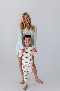 Green Striped Women's Long Sleeve Short Set