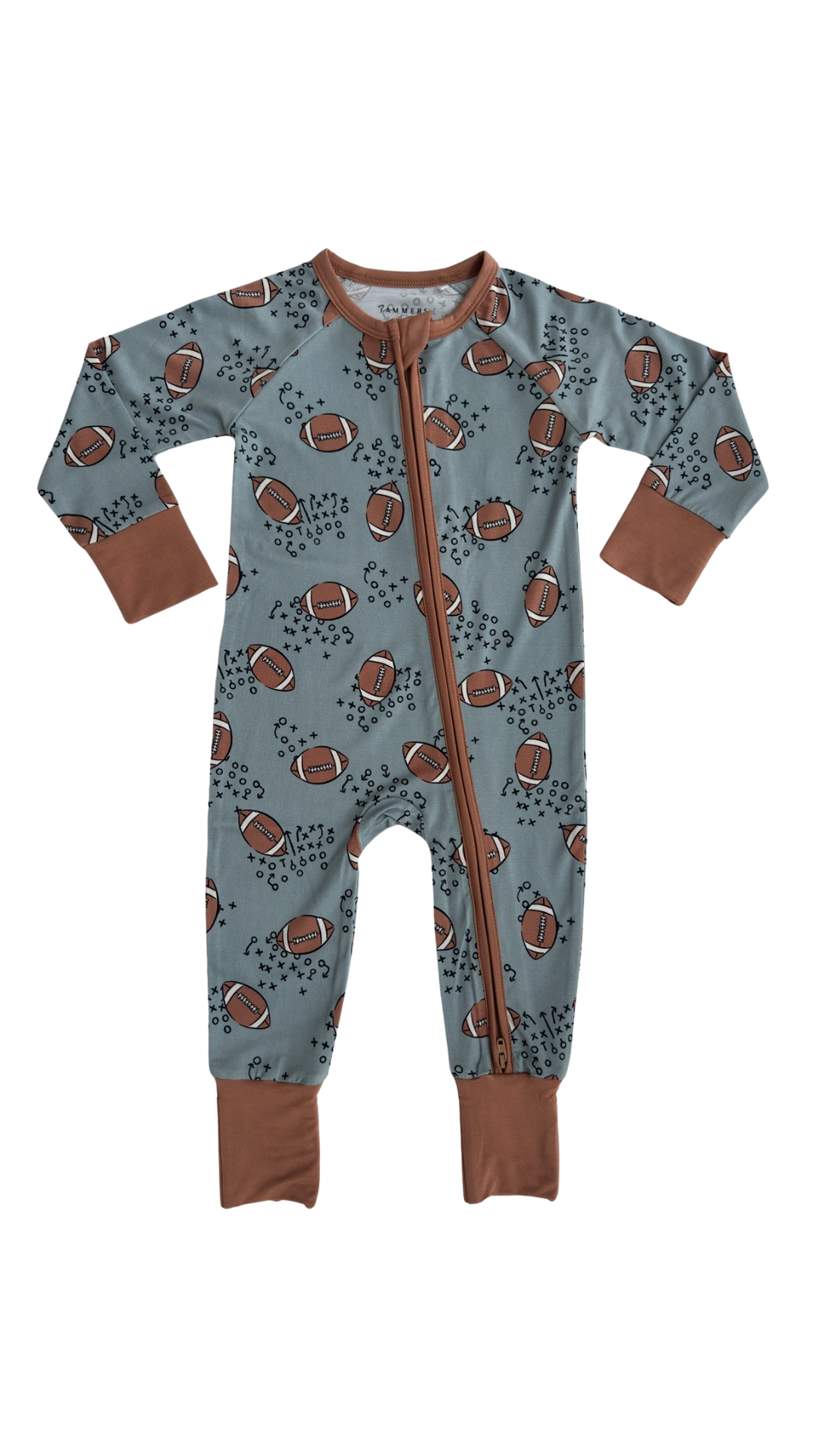 Green Football Zipper Romper