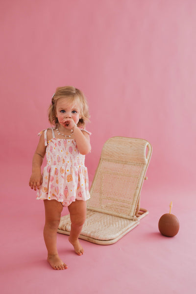 Beach Babe Smocked Ruffle Bubble Romper Jammers x Karissa Abbott.