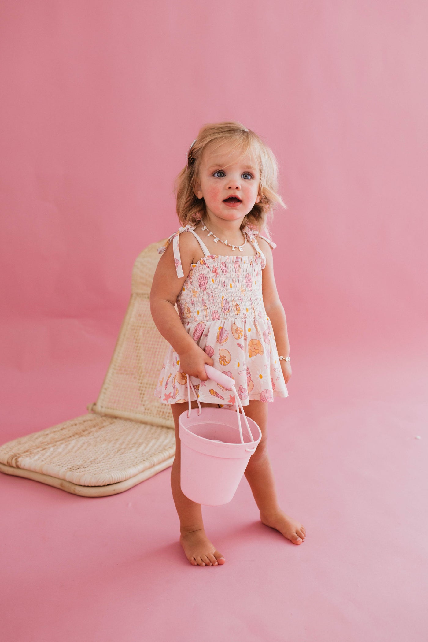 Beach Babe Smocked Ruffle Bubble Romper Jammers x Karissa Abbott.