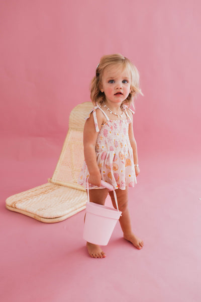 Beach Babe Smocked Ruffle Bubble Romper Jammers x Karissa Abbott.