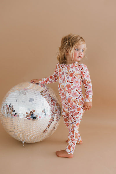 Pink Let's Go Girls Zipper Romper Jammers x Karissa Abbott.
