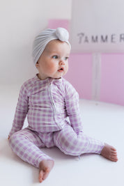 Purple Gingham Zipper Romper