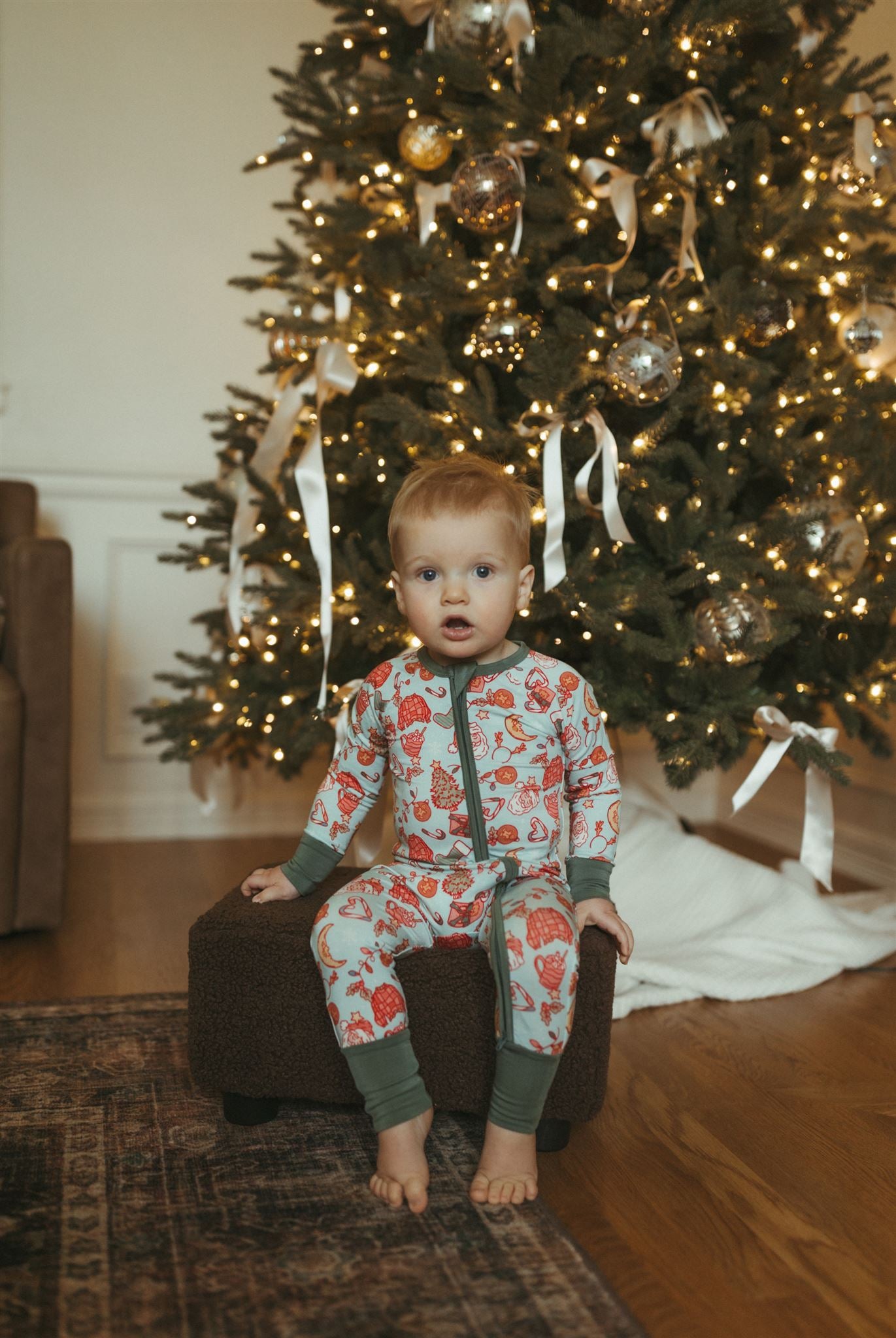 Blue Christmas Doodle Dreams Zipper Romper IMJ x Bre Sheppard