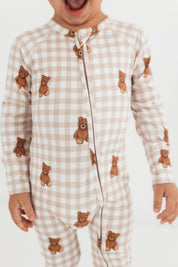 Teddy Gingham Zipper Romper