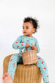 Cherry Gingham Zipper Romper