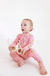 Lemon Gingham Zipper Romper