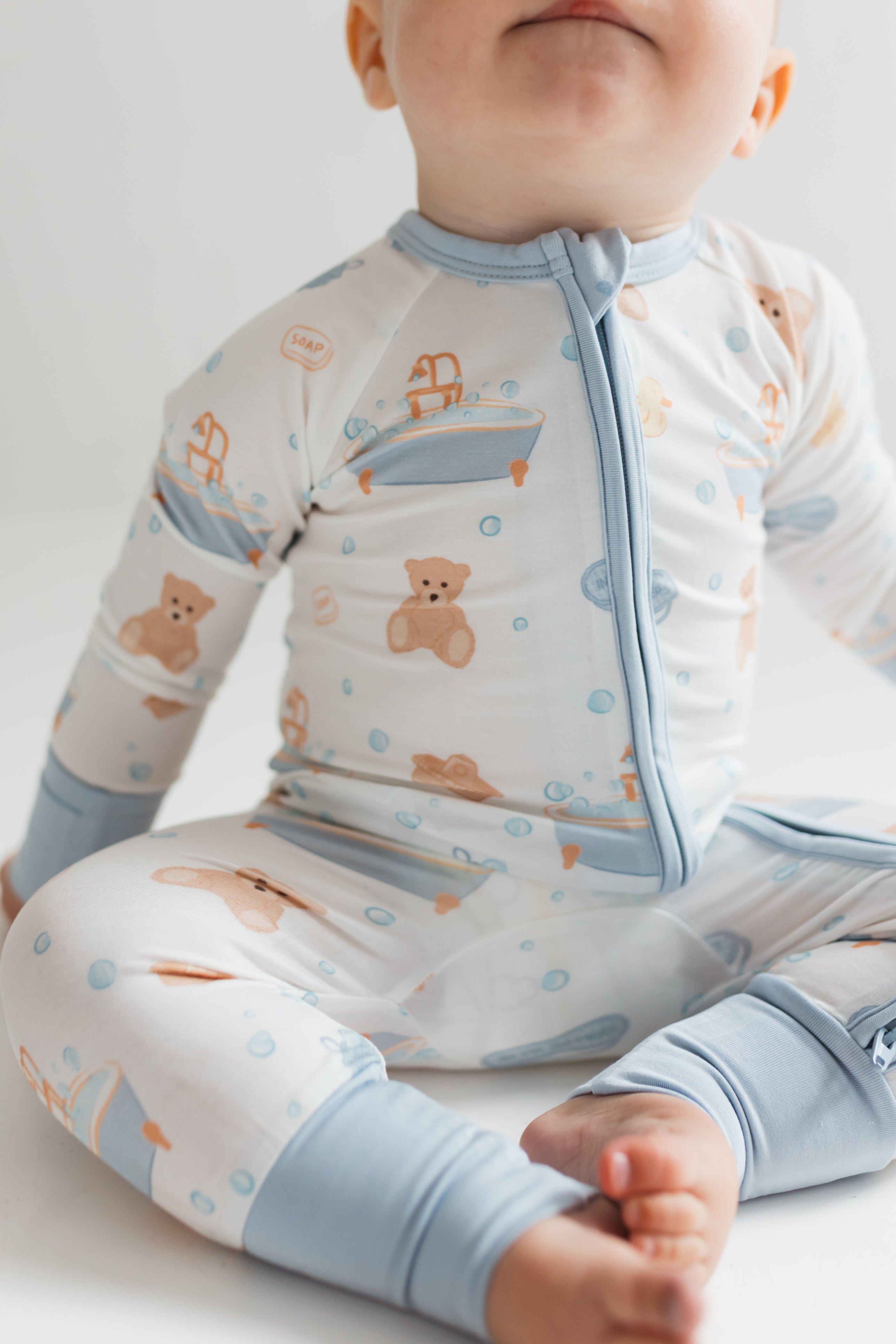 Blue Bath Time Zipper Romper