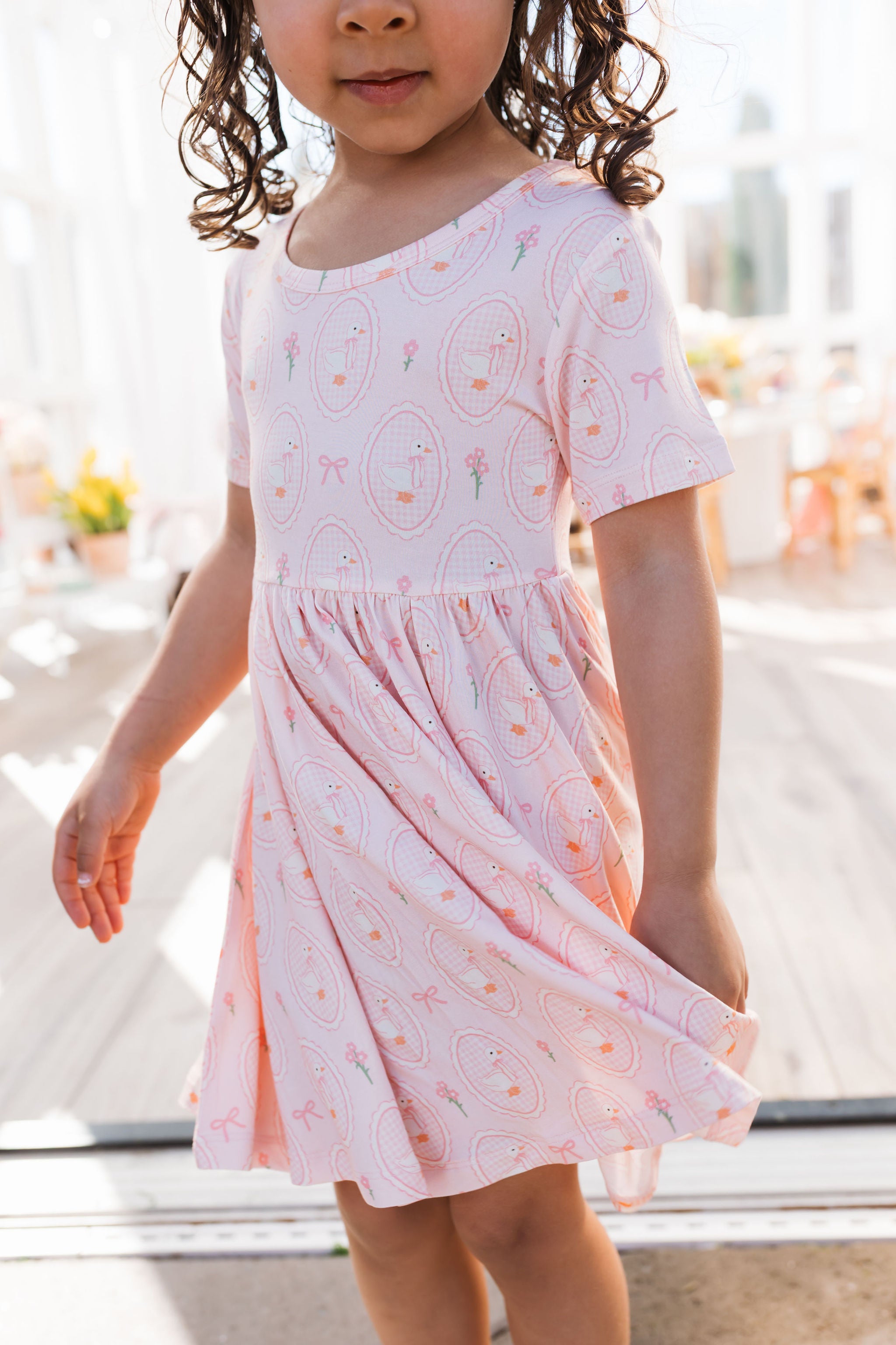 Pink Little Goose Short Sleeve Twirl Dress