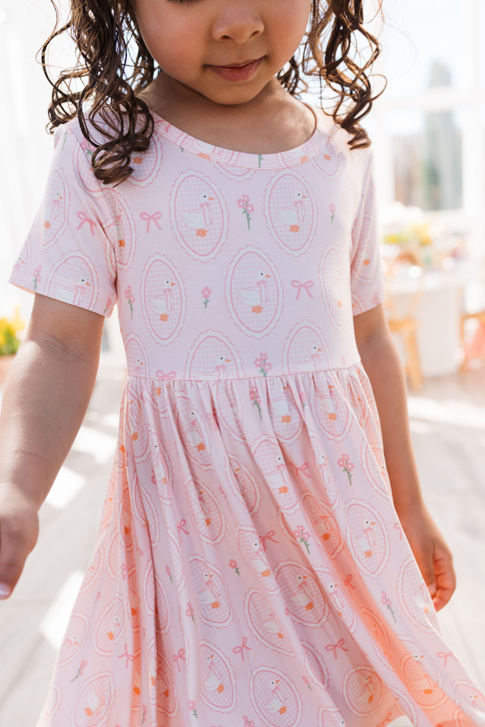 Pink Little Goose Short Sleeve Twirl Dress