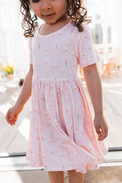 Pink Little Goose Short Sleeve Twirl Dress