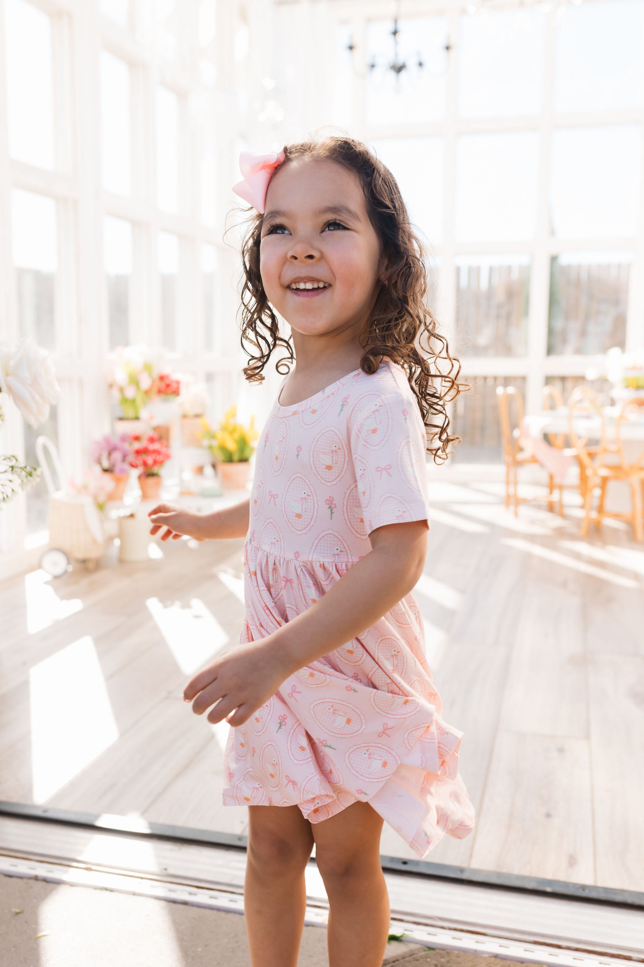 Pink Little Goose Short Sleeve Twirl Dress