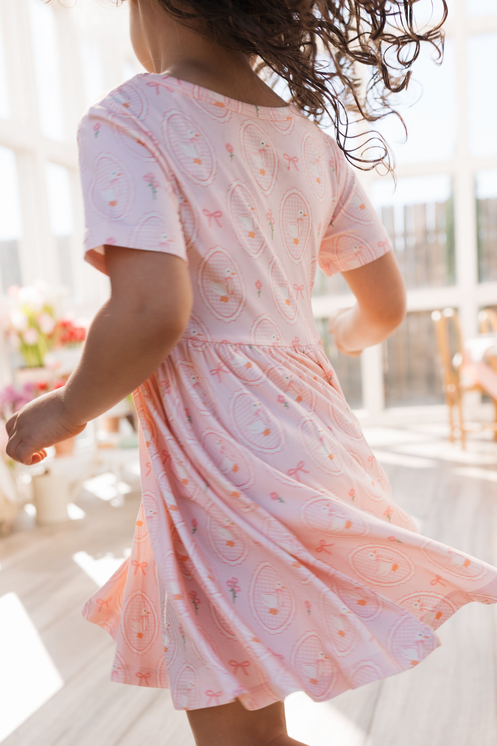 Pink Little Goose Short Sleeve Twirl Dress