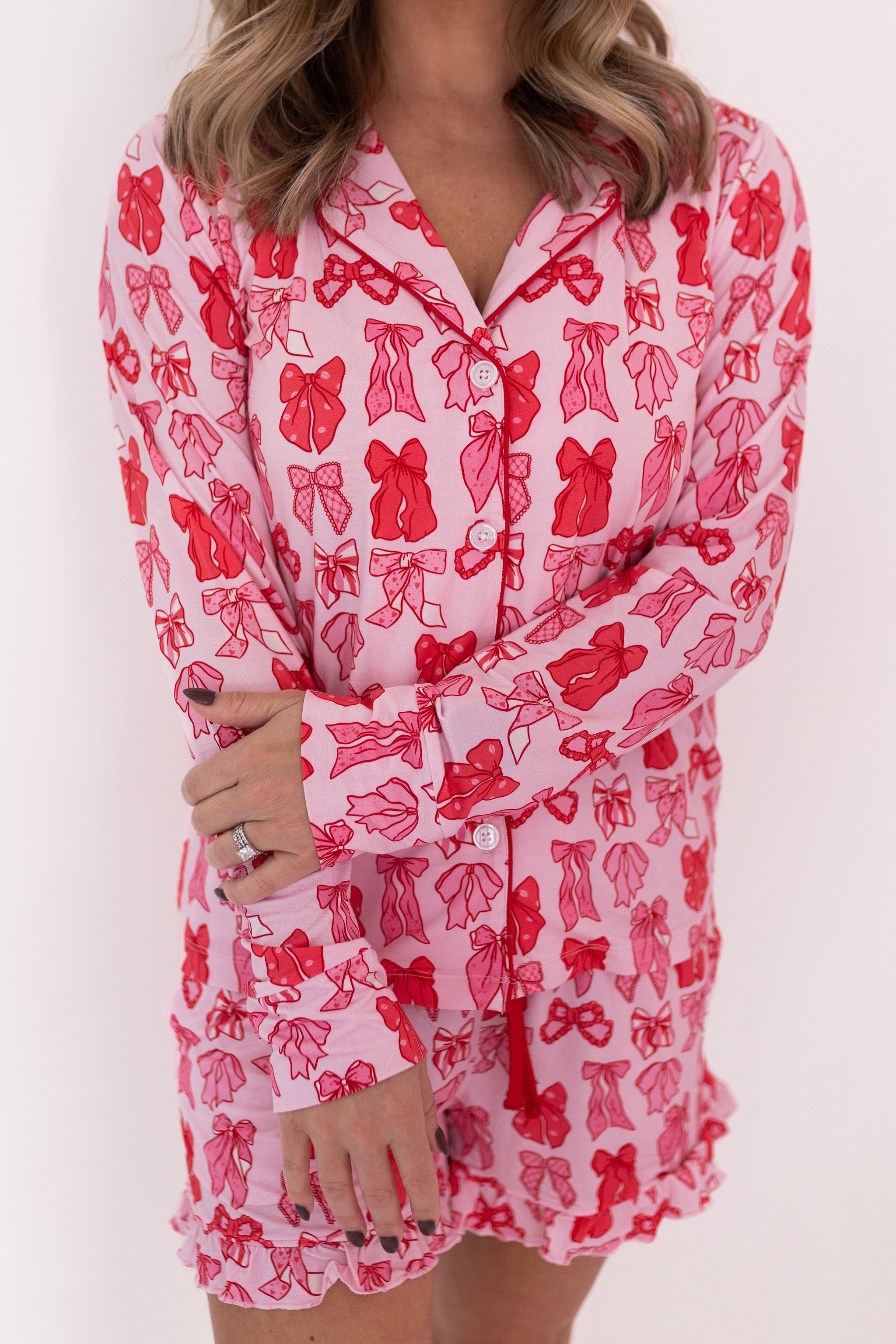 Valentine's Bow Women's Long Sleeve Short Set