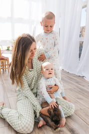 Green Gingham Women's Long Sleeve Ruffle Set