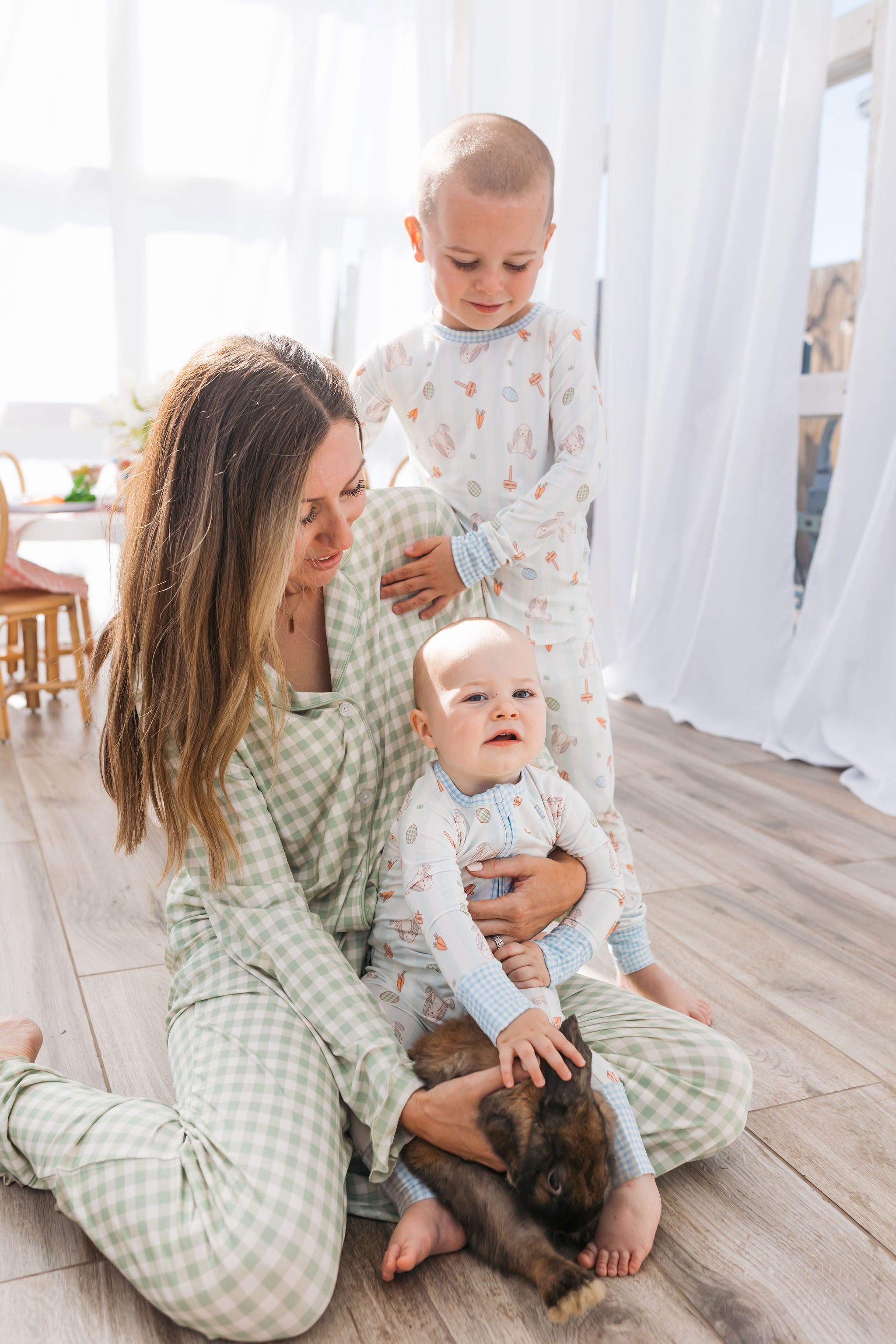 Green Gingham Women's Long Sleeve Ruffle Set