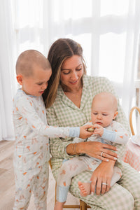 Green Gingham Women's Long Sleeve Ruffle Set