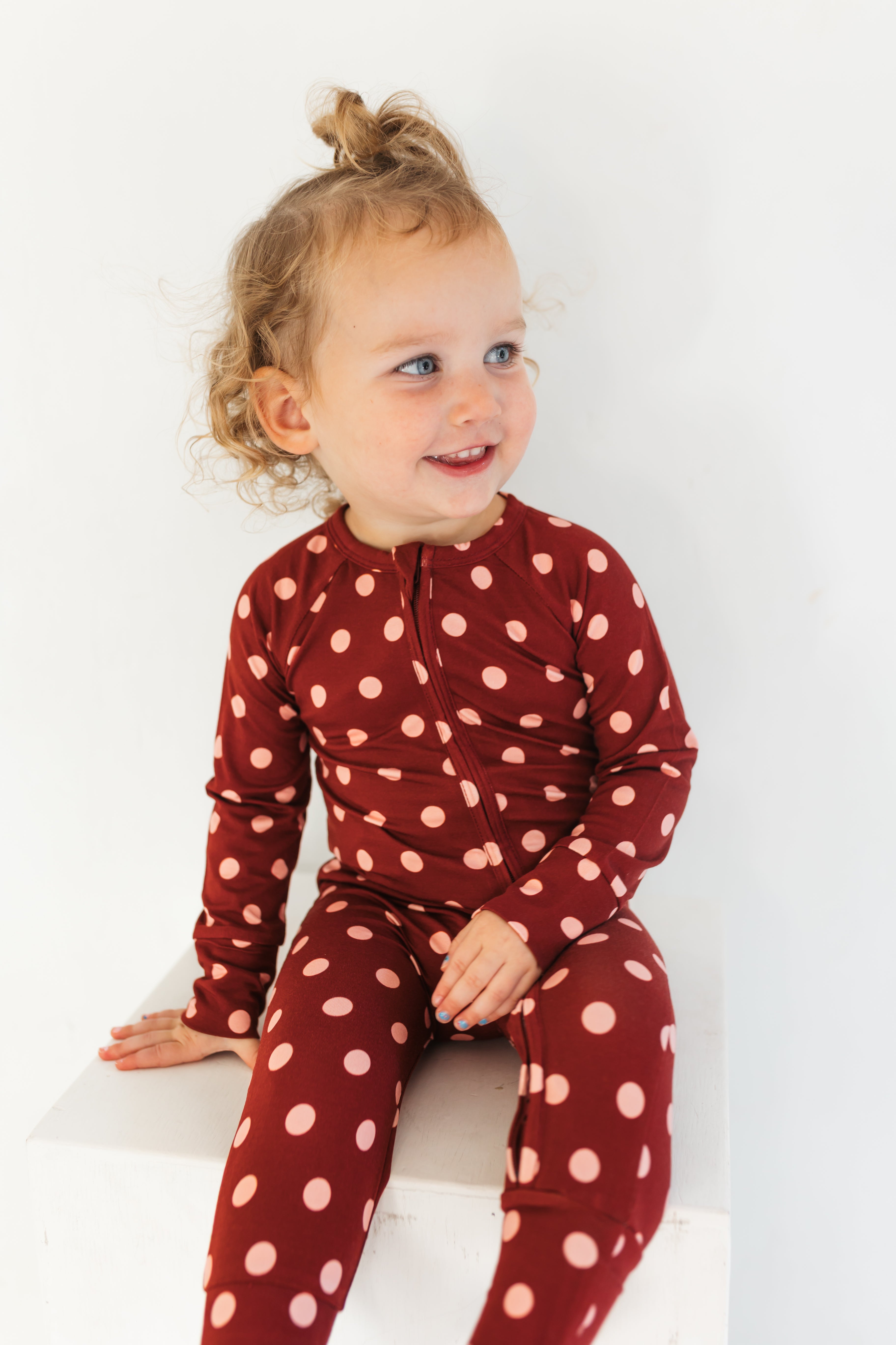 Maroon Polka Dot Zipper Romper