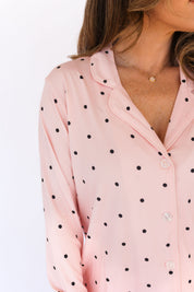 Blush Polka Dot Women's Long Sleeve Short Set