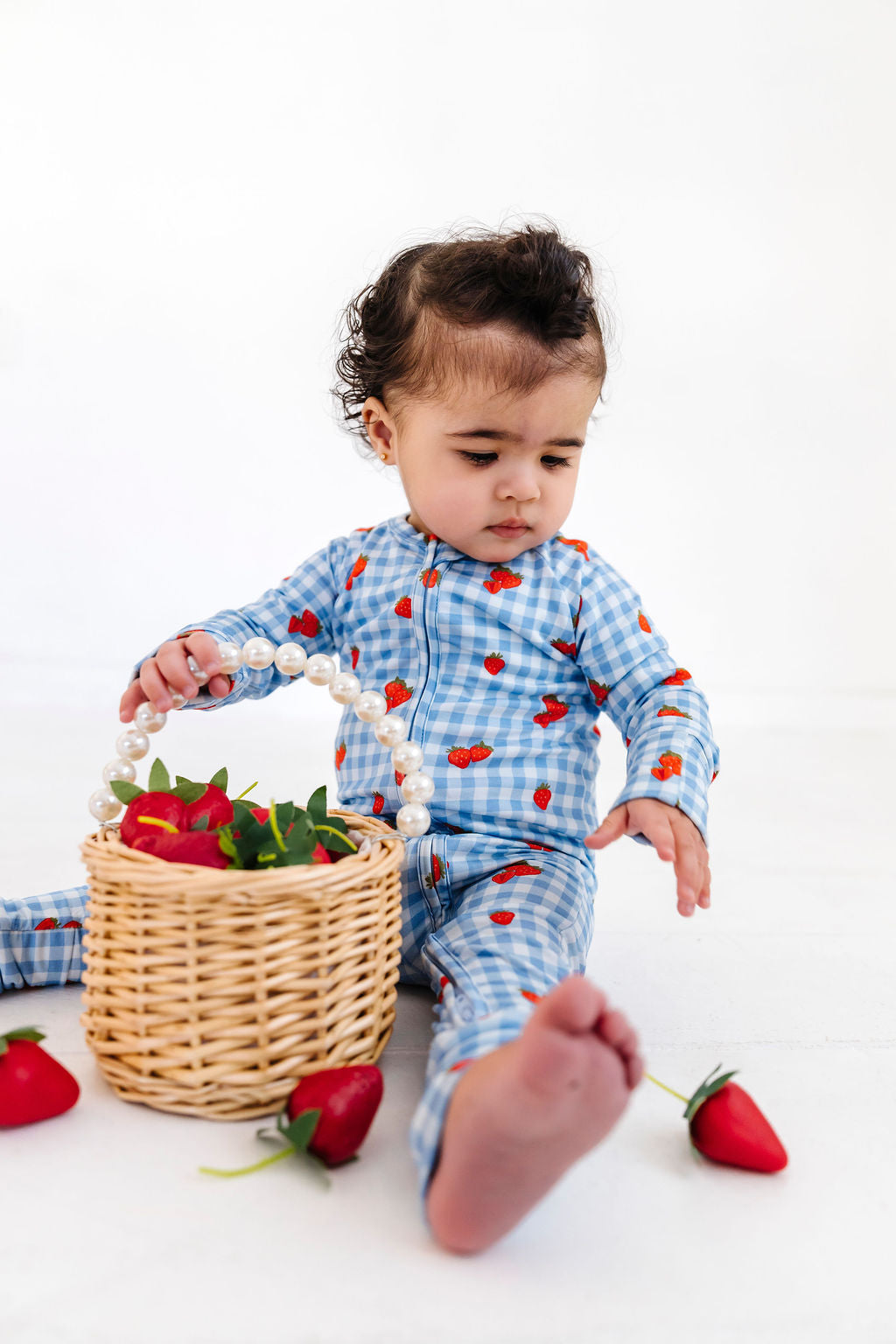 Strawberry Gingham Zipper Romper