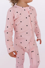 Blush Polka Dot Zipper Romper