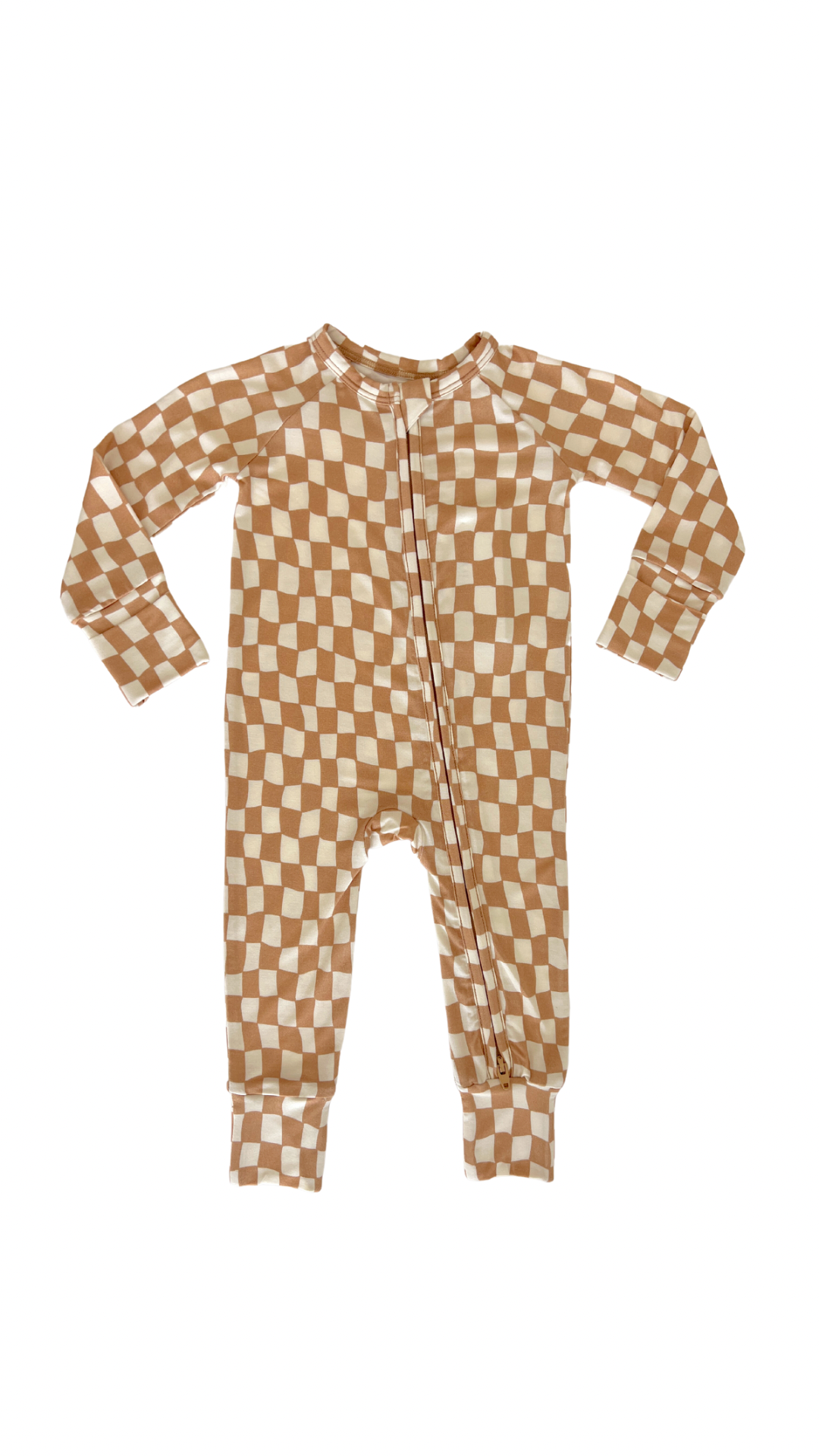 Taupe Wavy Checkered Zipper Romper