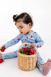 Strawberry Gingham Zipper Romper