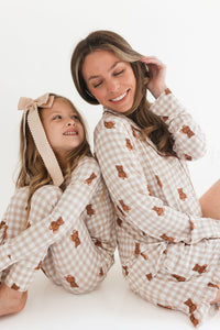 Teddy Gingham Women's Long Sleeve Short Set