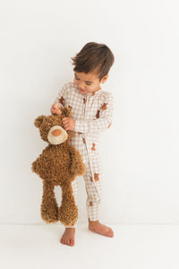 Teddy Gingham Zipper Romper